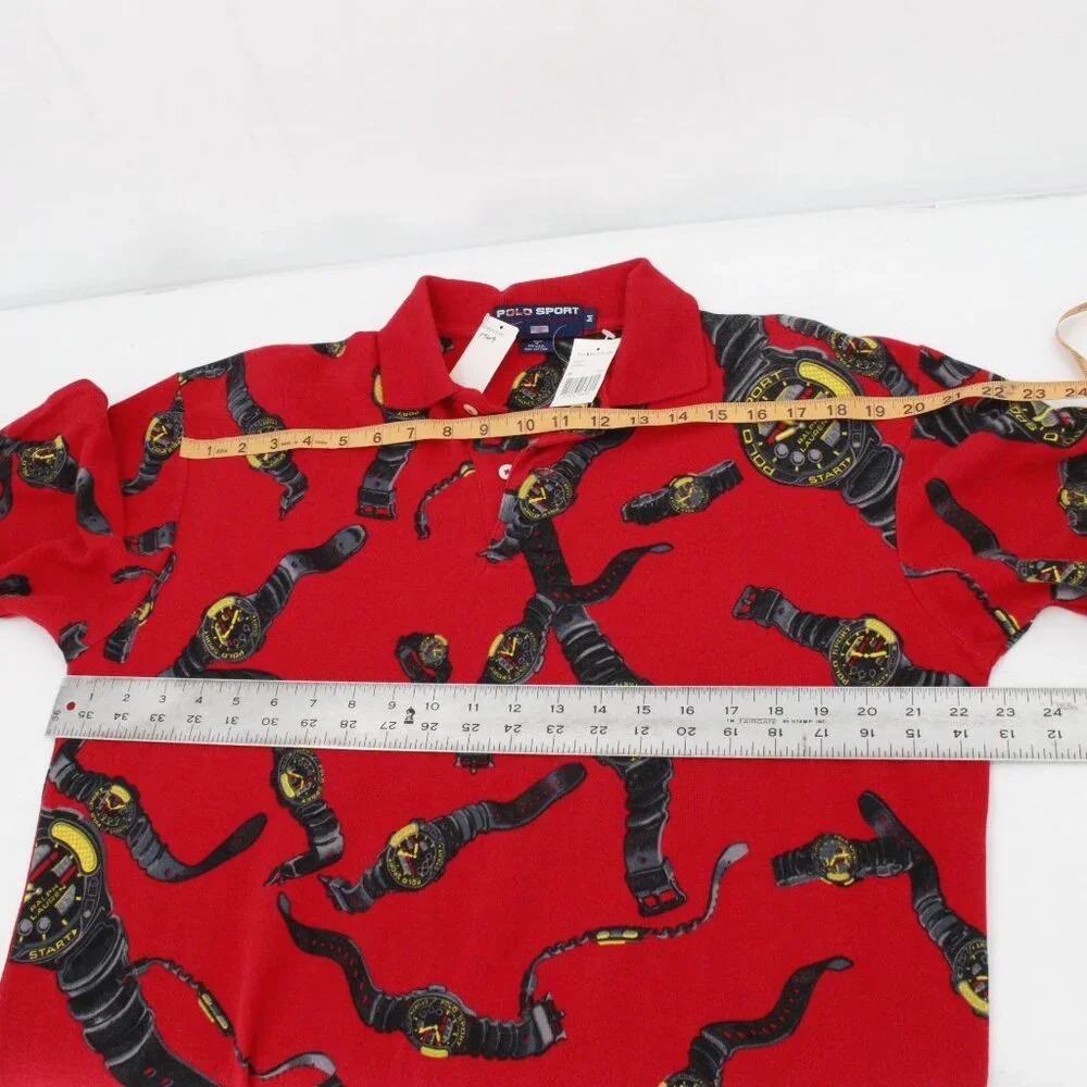 NWT Vintage Ralph Lauren Polo Sport Shirt Mens Medium All Over Watch Print